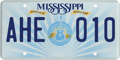 MS license plate AHE010