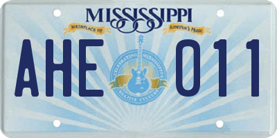 MS license plate AHE011