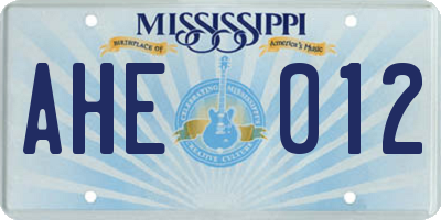 MS license plate AHE012