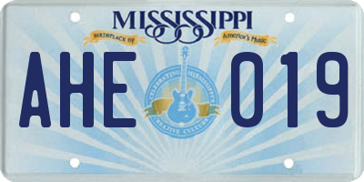 MS license plate AHE019