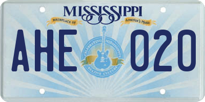 MS license plate AHE020