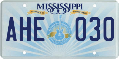 MS license plate AHE030