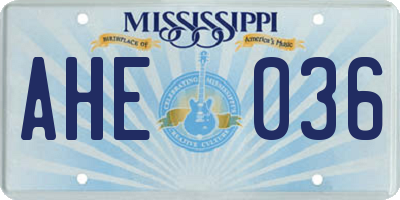 MS license plate AHE036