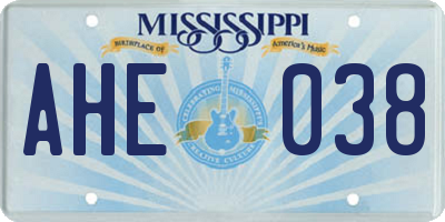 MS license plate AHE038
