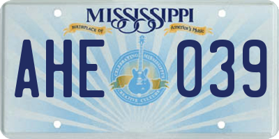 MS license plate AHE039