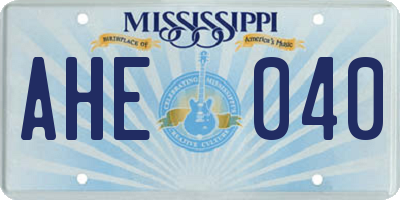 MS license plate AHE040