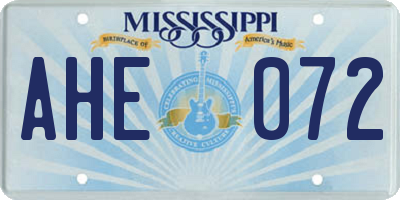 MS license plate AHE072