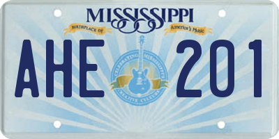 MS license plate AHE201