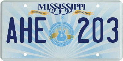 MS license plate AHE203