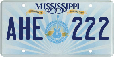 MS license plate AHE222
