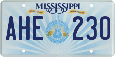 MS license plate AHE230