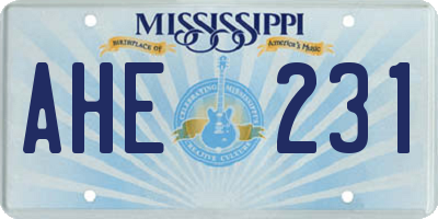 MS license plate AHE231