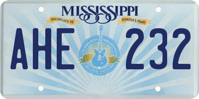 MS license plate AHE232