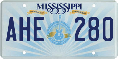 MS license plate AHE280