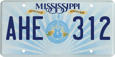 MS license plate AHE312