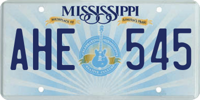 MS license plate AHE545