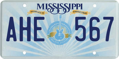 MS license plate AHE567