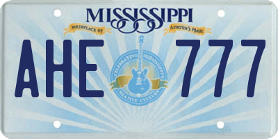 MS license plate AHE777