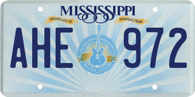 MS license plate AHE972