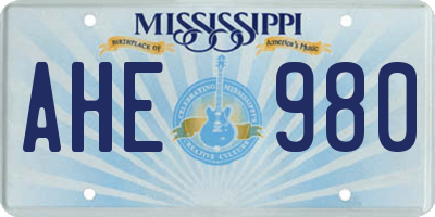 MS license plate AHE980