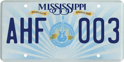 MS license plate AHF003