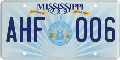 MS license plate AHF006