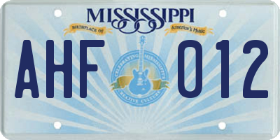 MS license plate AHF012