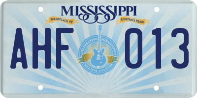 MS license plate AHF013