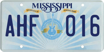 MS license plate AHF016