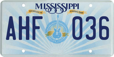 MS license plate AHF036