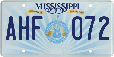 MS license plate AHF072