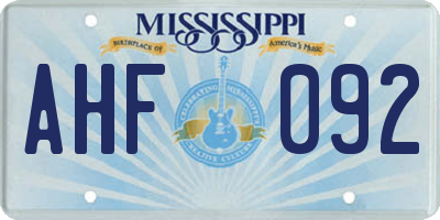 MS license plate AHF092