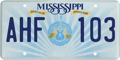 MS license plate AHF103