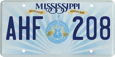 MS license plate AHF208