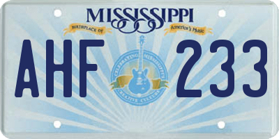 MS license plate AHF233