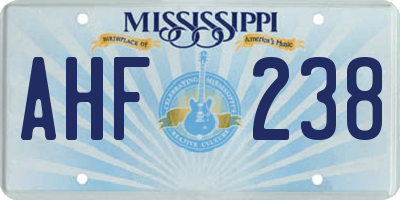 MS license plate AHF238
