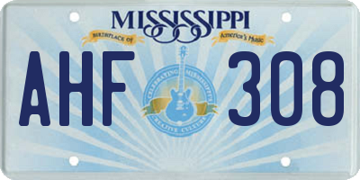 MS license plate AHF308
