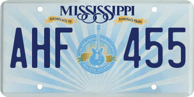 MS license plate AHF455