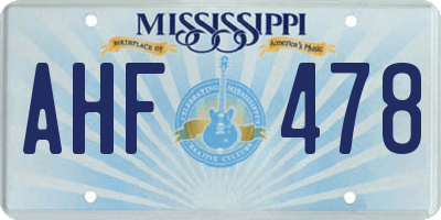 MS license plate AHF478