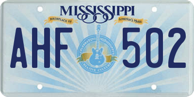 MS license plate AHF502
