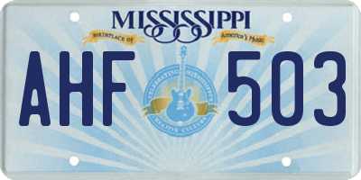 MS license plate AHF503