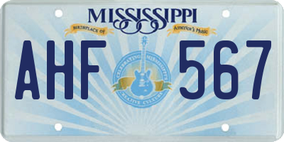 MS license plate AHF567