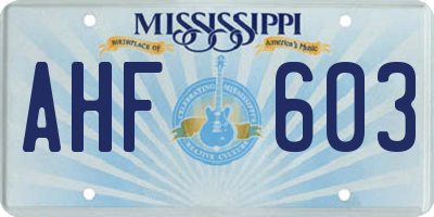 MS license plate AHF603