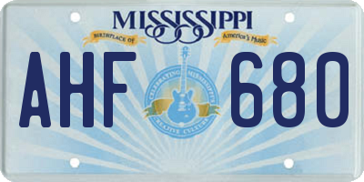 MS license plate AHF680