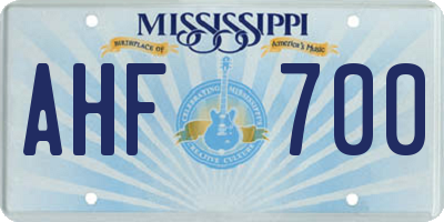 MS license plate AHF700