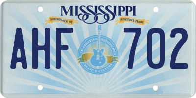 MS license plate AHF702