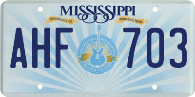 MS license plate AHF703