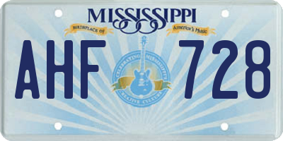 MS license plate AHF728