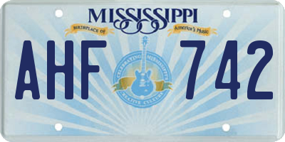 MS license plate AHF742