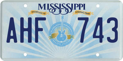 MS license plate AHF743